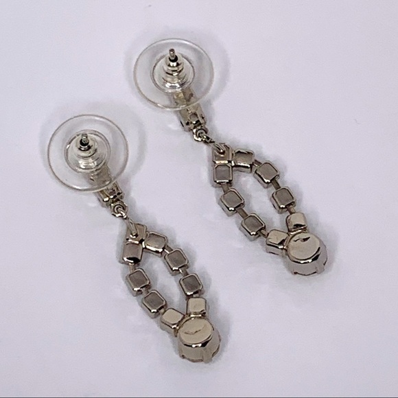 VINTAGE EARRINGS Pierced Ear posts Rhinestones Dangling Silver color OS fits all - Picture 3 of 3